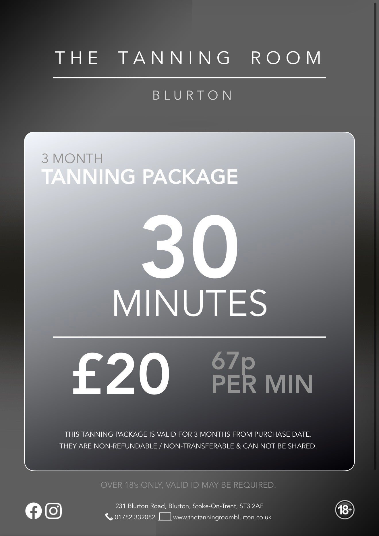 30 Minutes - 3 Month Tanning Package
