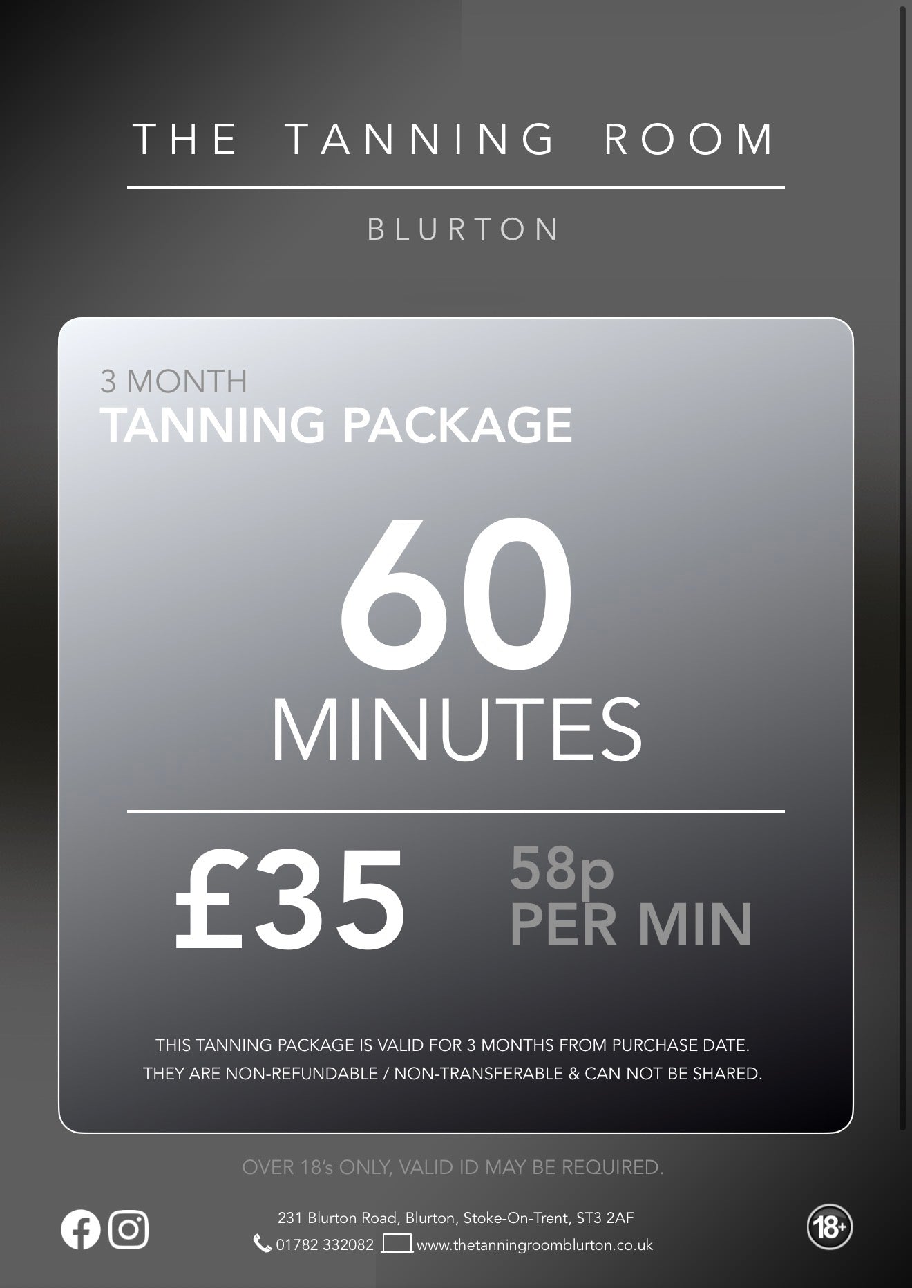 60 Minutes - 3 Month Tanning Package